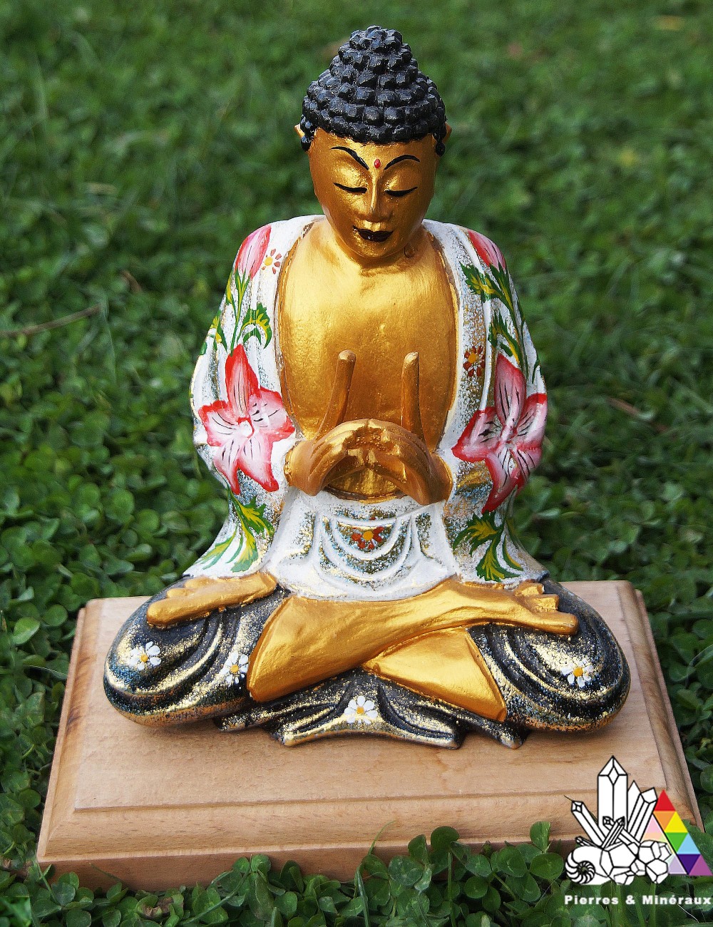Figurine Effet Bois Brossé Peace of the East - Bouddha Porte-bonheur