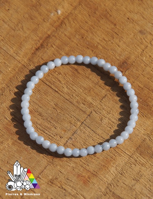 Bracelet Perles Angélite Pierre Naturelle Sur Mesure - Fait Main, Sans Fermoir, Bleu Clair