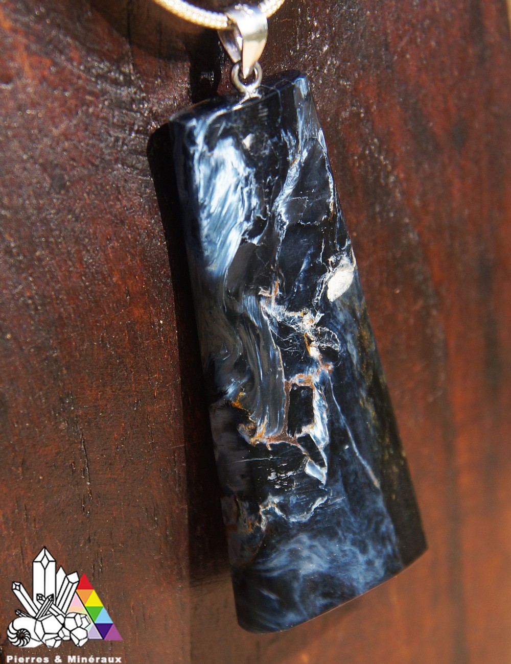Pendentif Rectangle Pierre Bleue Et Argent - Neuf Sans Emballage, Très Beau, Fabriqué En France