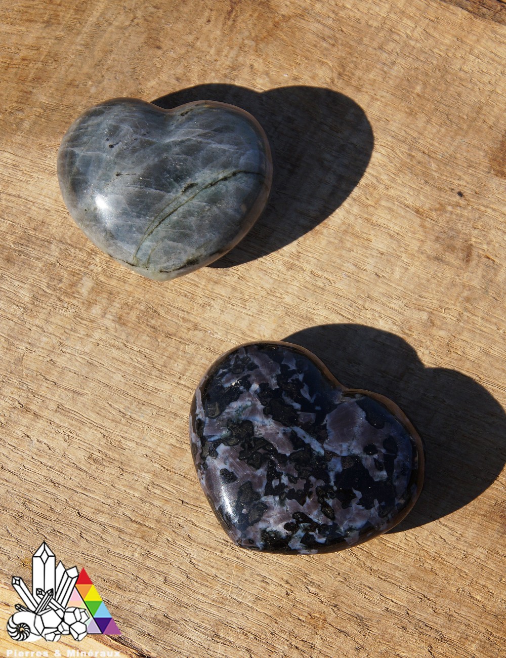Cœur en Pierre - Labradorite - Améthyste - Apatite - Gabbro St Valentin -  Lithothérapie - Pierres et Minéraux- France